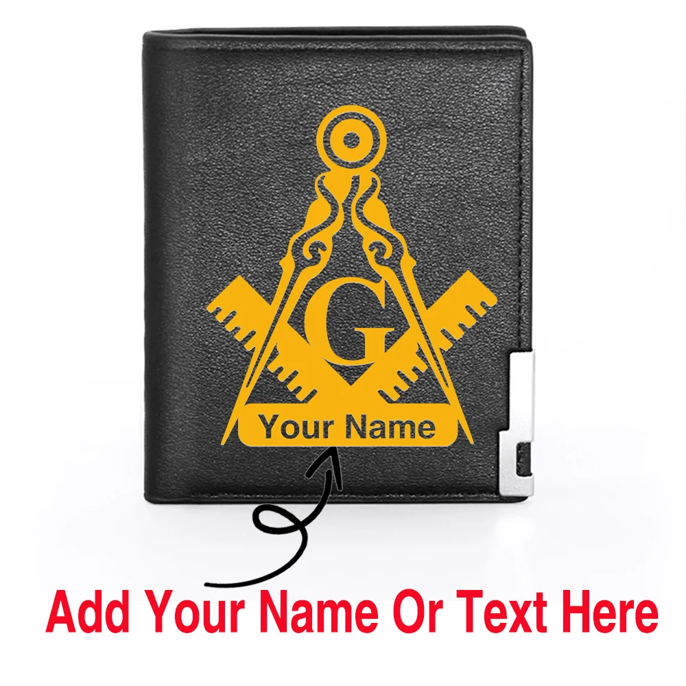 

Personalized Freemasonry Symbol Customized Your Name Or Text PU Short Wallet, Funny Men's Card Holder Funny Your Own Desig Purse