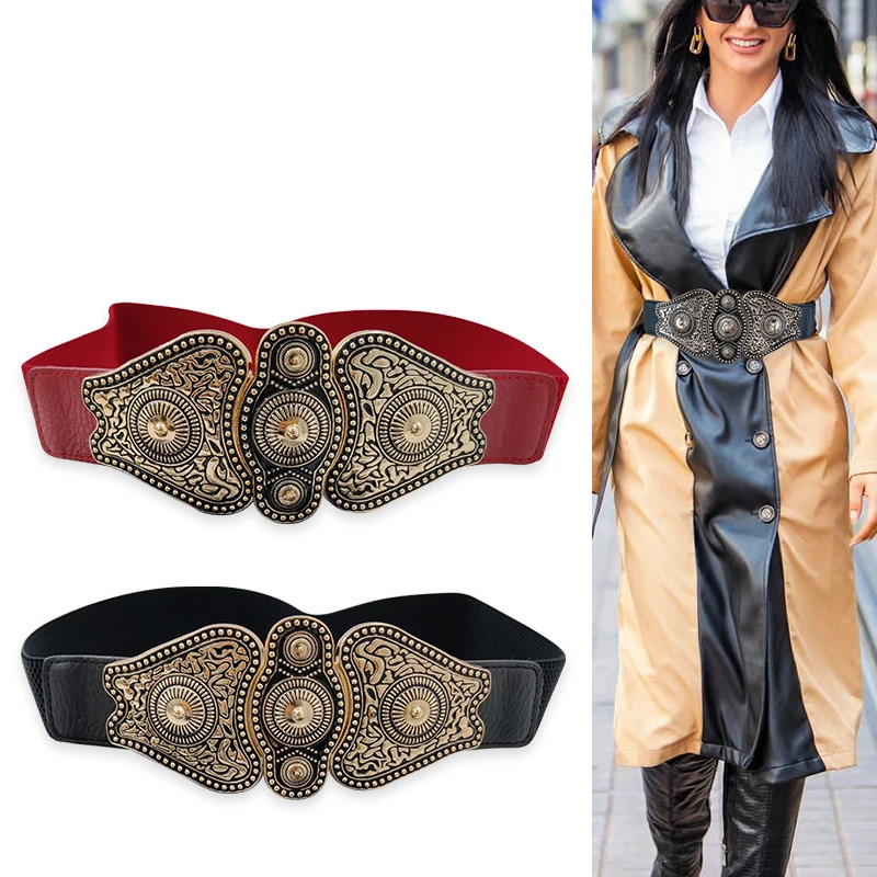 Desinger Belts For Women High Quality Vintage Wide Stretch Cummerbunds Red Black Corset Belt Female Elastic Waistband White