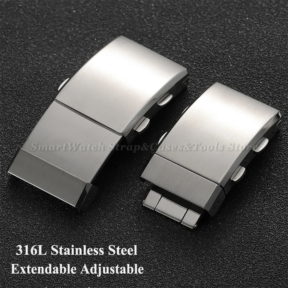 Luxury 316L Stainless Steel Watch Buckle Extendable Watch Clasp 22mm 20mm 18mm 16mm Metal Adjustable Button Replace Accessories