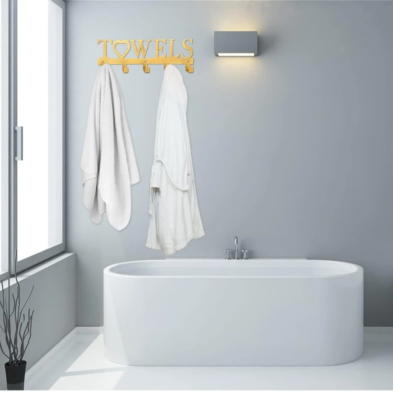 Versatile 5 Hook Towel Organizers Sturdy Metal With Stylish Cutouts Wide Towel Hanger Hanging Hook For Practical Use A2BB