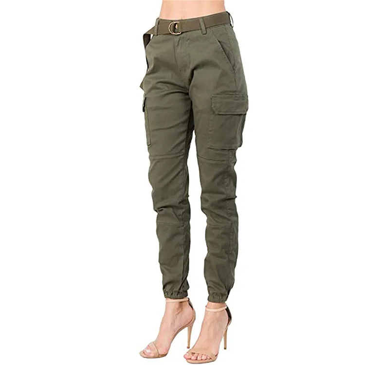 

2023 Women Green Zipper Mid Waist Casual Pants High Street Solid Pockets Button Cargo Pant Female Pencil Trousers Autumn Fashion