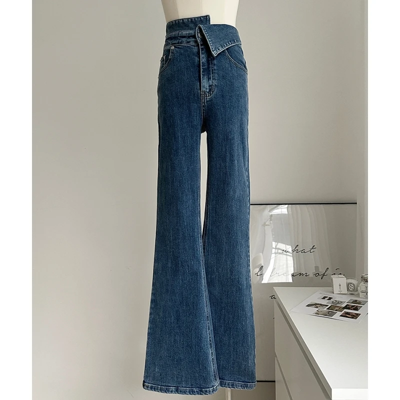 

Blue Jeans Women Irregular Chic High Waist Fashion American Streetwear Vintage Wide Leg Jean Female Trouser Baggy Denim Pants