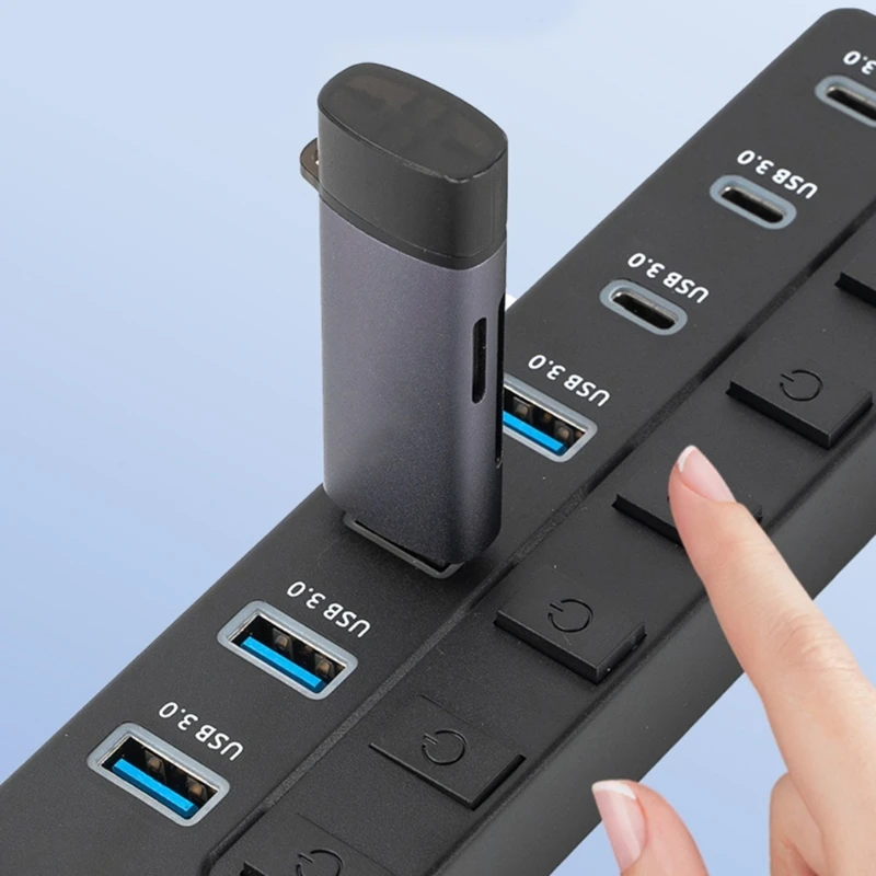 USB3.0 Expansion Adapter 7 Port Splitter for Laptop PC With Type C and Switches 83CF