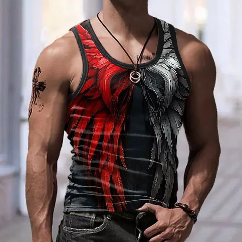 

Two Tone Wings 3D Print Men's Tank Tops Hip Hop Trend Harajuku Streetwear Fashion Breathable Sleeveless Shirt Summer Loose Vest