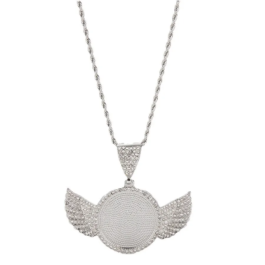 Хип-хоп креативная фоторамка «сделай сам» с подвеской в виде крыльев, индивидуальный фото с крыльями, круглый кулон, ожерелье, набор