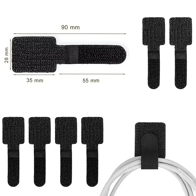 10pcs Reusable Self Adhesive Cable Ties Adjustable Cord Holder Wire Organizer for Desktop Home Office Cable Management Supplies