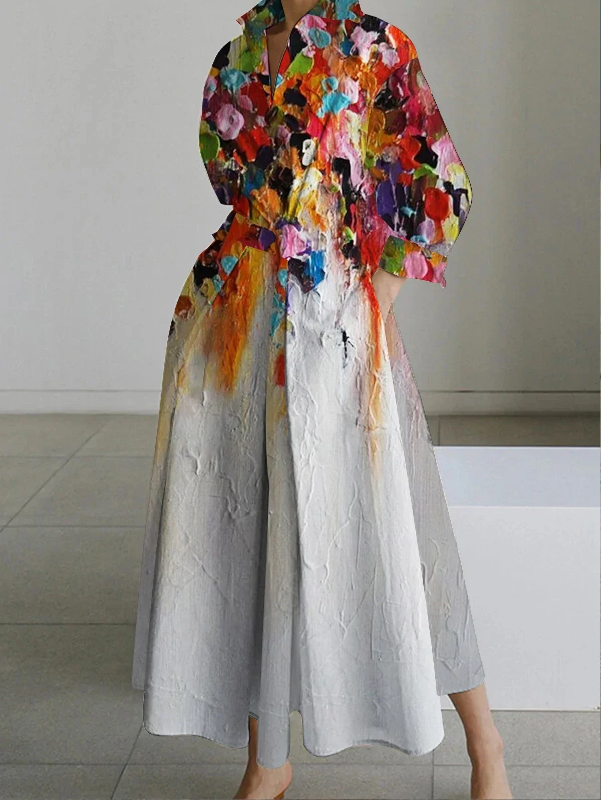 

Vintage Cotton Linen Dresses Women Summer Elegant Lapel Oil Painting Button Midi Dress Vestidos Streetwear Party Vestido dress