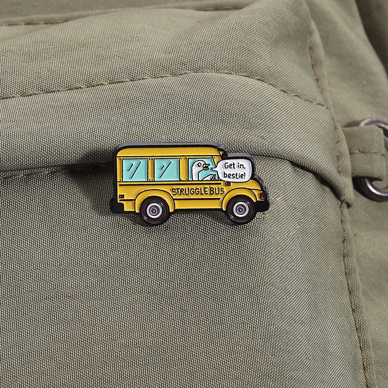 

Custom Get in Bestie! Goose Enamel Pins STRUGGLE BUS Cartoon Brooches Lapel Badges Clothes Animal Jewelry Gift for Kids Friends