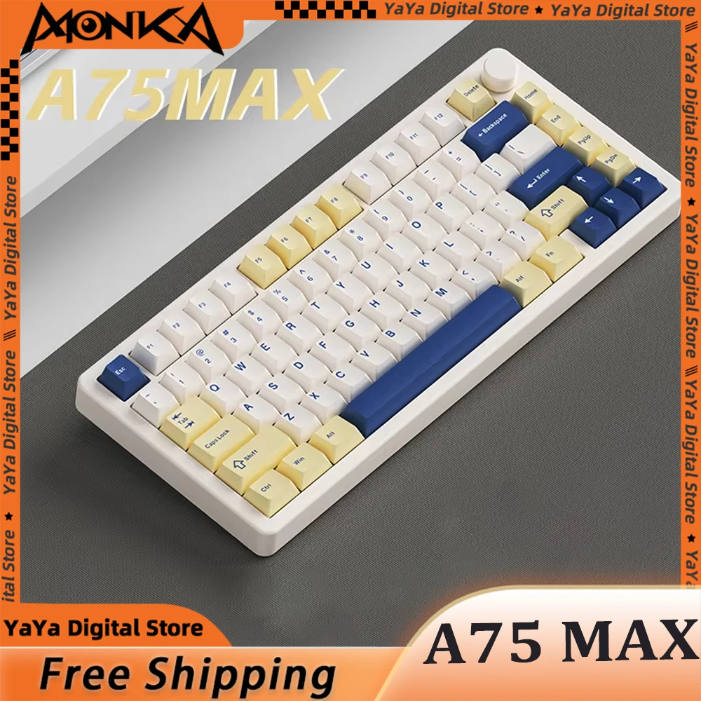 New MONKA A75MAX Mechanical Keyboards QMK/VIA Tri Mode Bluetooth Wireless Keyboard Customize Gaming Keyboard For Gamer Gifts