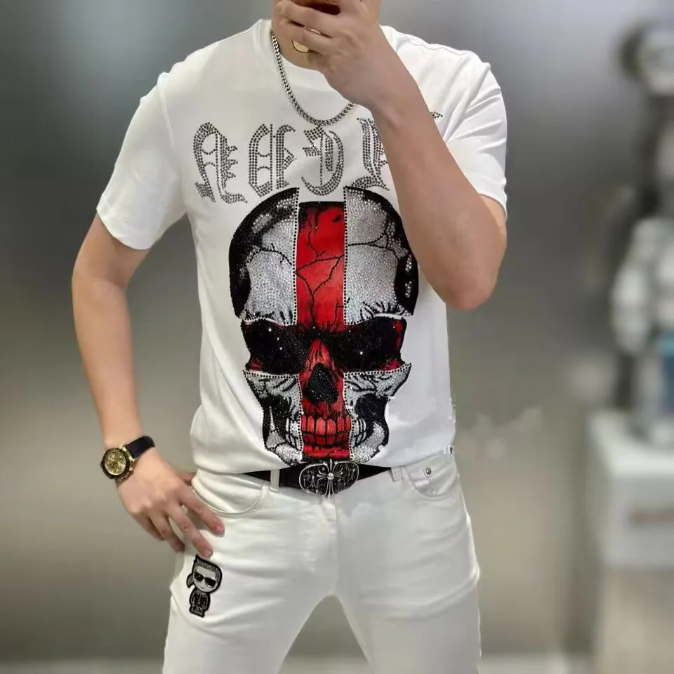 T-shirt  for holiday asian size S-4XL drop shipping Rhinestone Men Fashion Designer