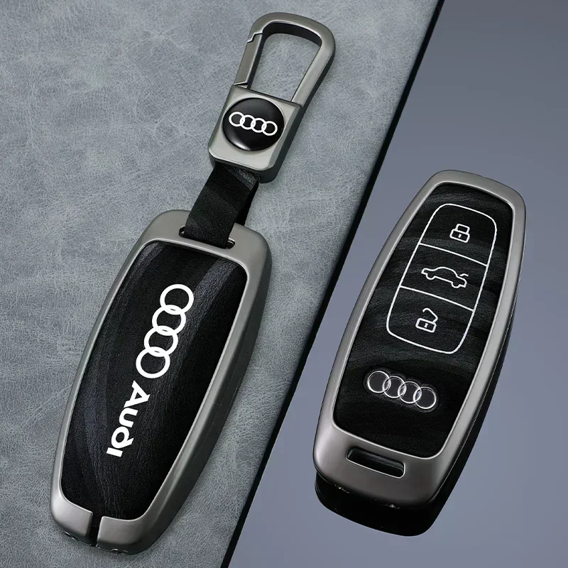 Zinc Alloy Leather Car Smart Key Case Cover Shell For Audi Q8 C8 A6 A7 A8 2018 2019 Auto Keychain Protection Keyless Accessories - view 5