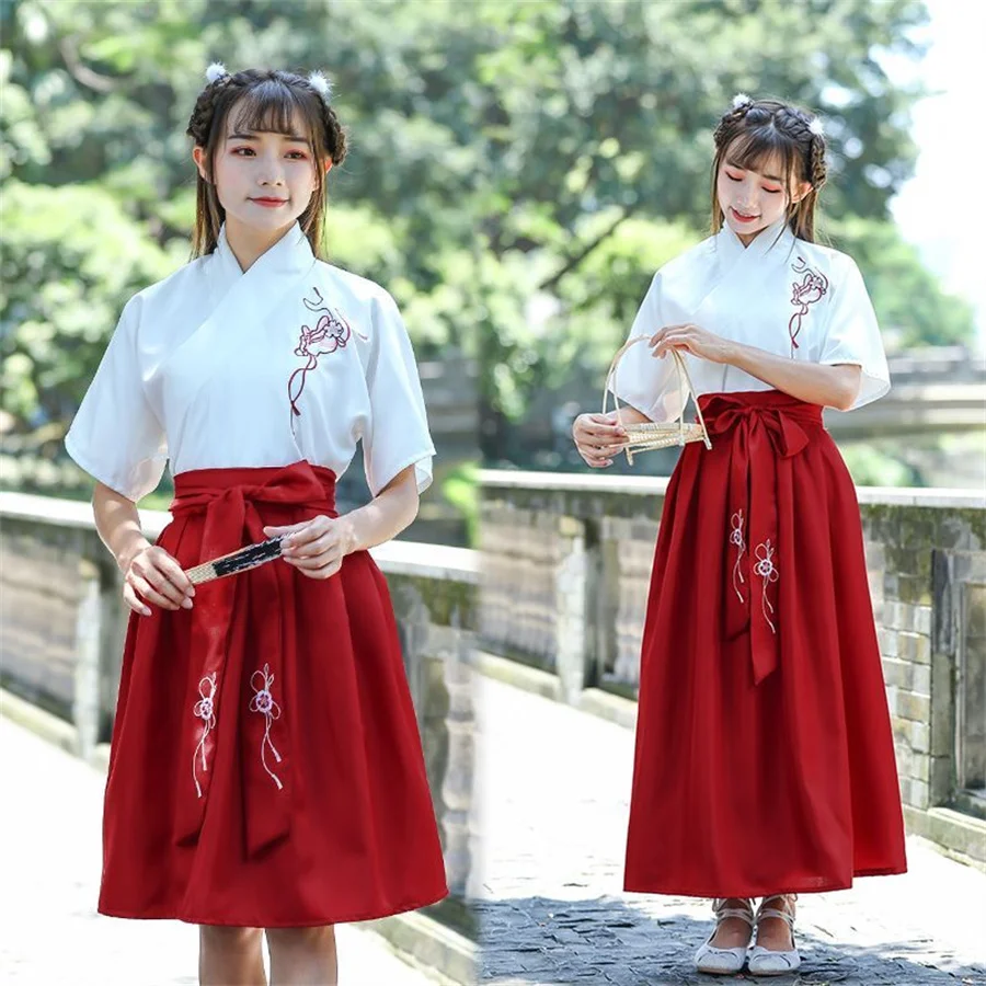 Traje tradicional chinesa hanfu para mulheres, vestido bordado, conjuntos antigos de 2 peças, roupas de dança, estilo chinês