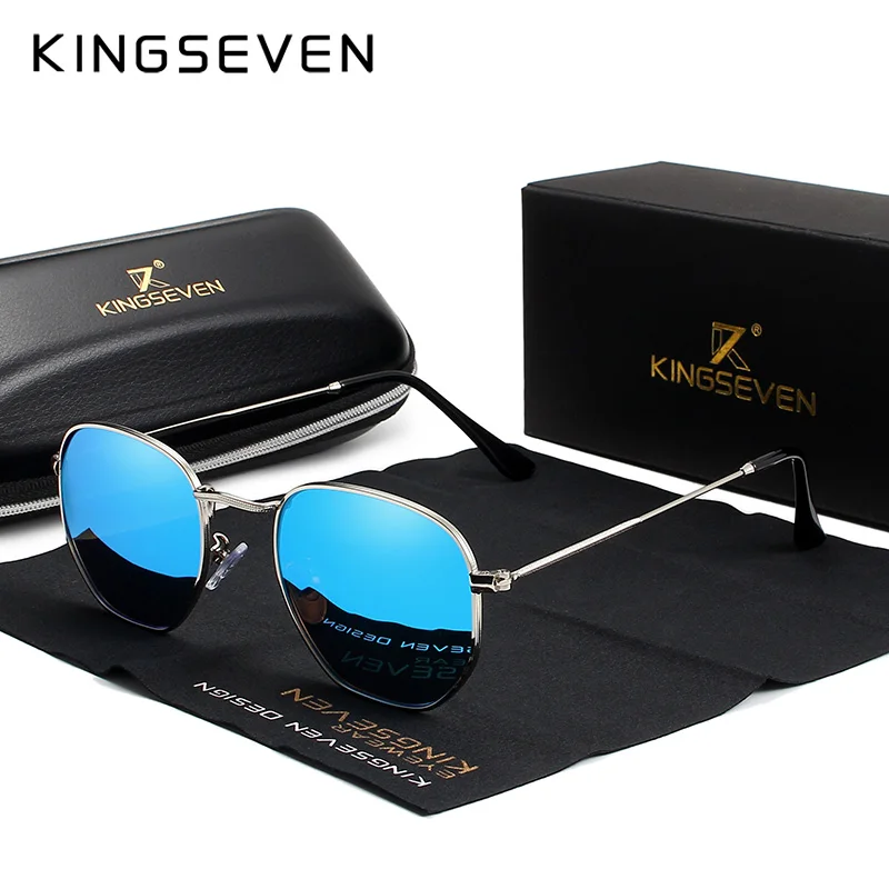 

KINGSEVEN Classic Designer Round Sun glasses Female Retro Reflective Sunglasses Men Round Polarized Eyewear Oculos De Sol gafas