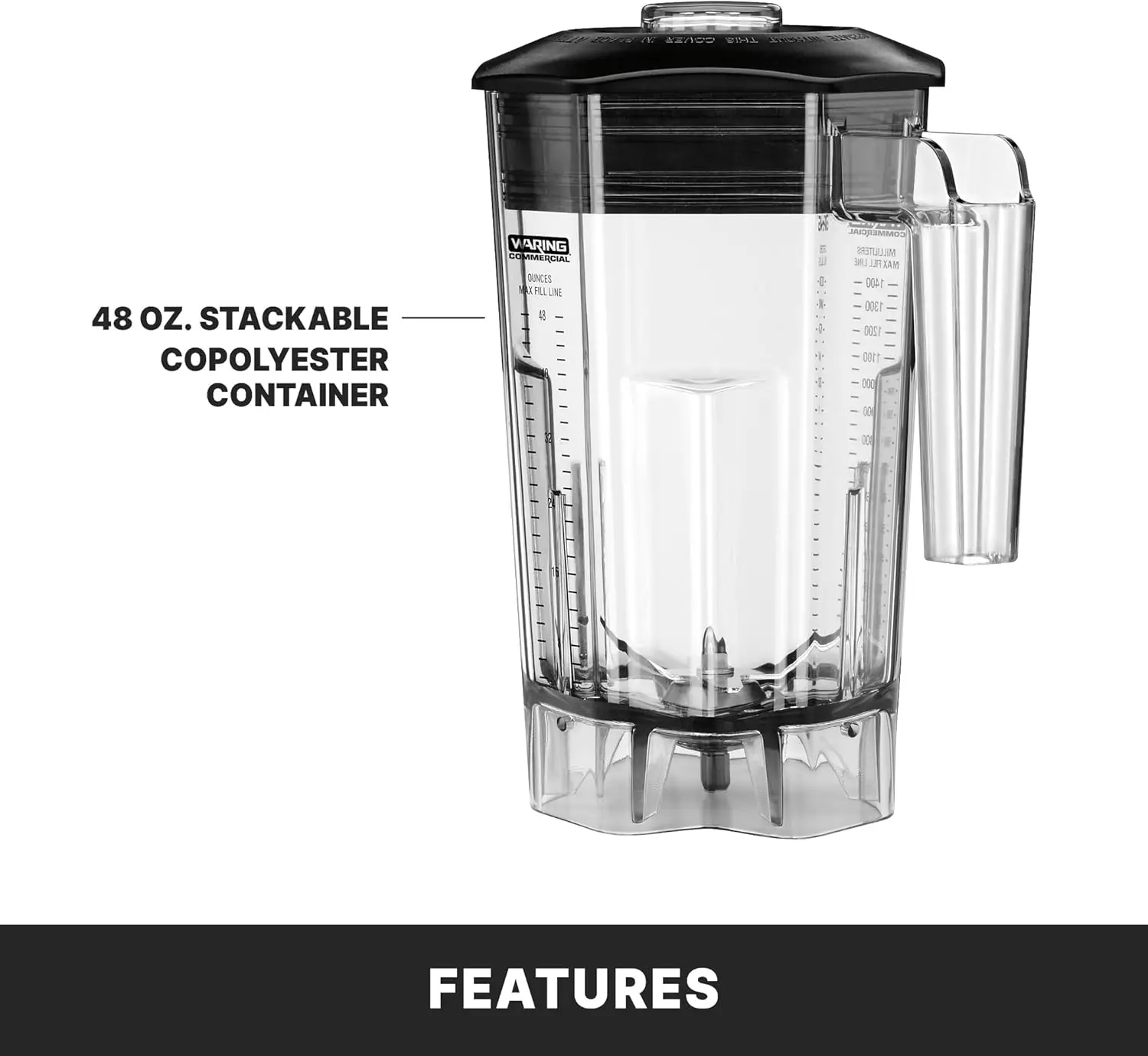 Frullatore commerciale TBB145 TORQ a 2 cavalli, comandi interruttori a levetta a 2 velocità, con 48 once. Contenitore senza BPA, 120 V, 5-15 fasi Pl