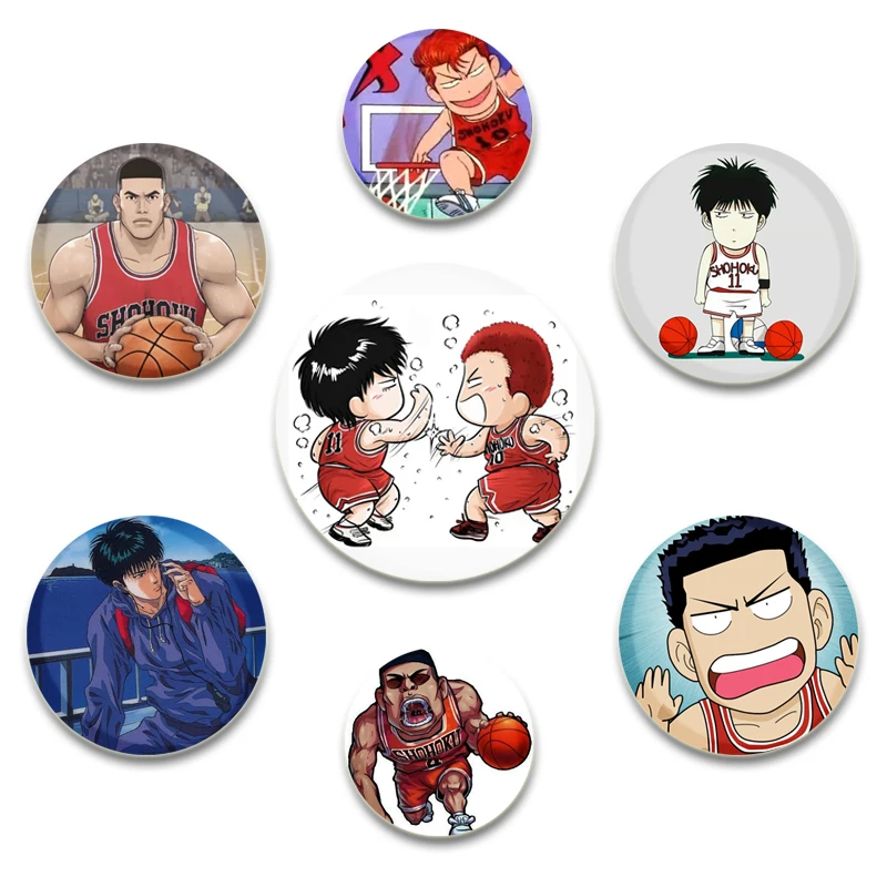 Anime Pin Cartoon Figures Sakuragi Hanamichi Mitsui Hisashi Brooch Badge Snap-in Button Pins on Backpack Jewelry Accessories