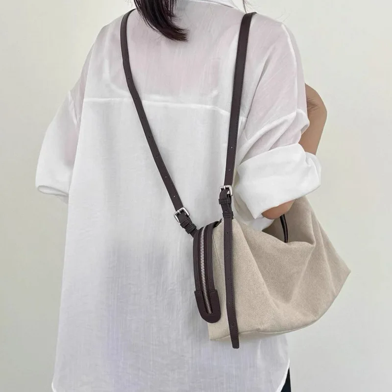 Lazy Canvas women 2026 pillow bag, Boston single shoulder bag, double zippers, retro casual Designer Luxury Bag