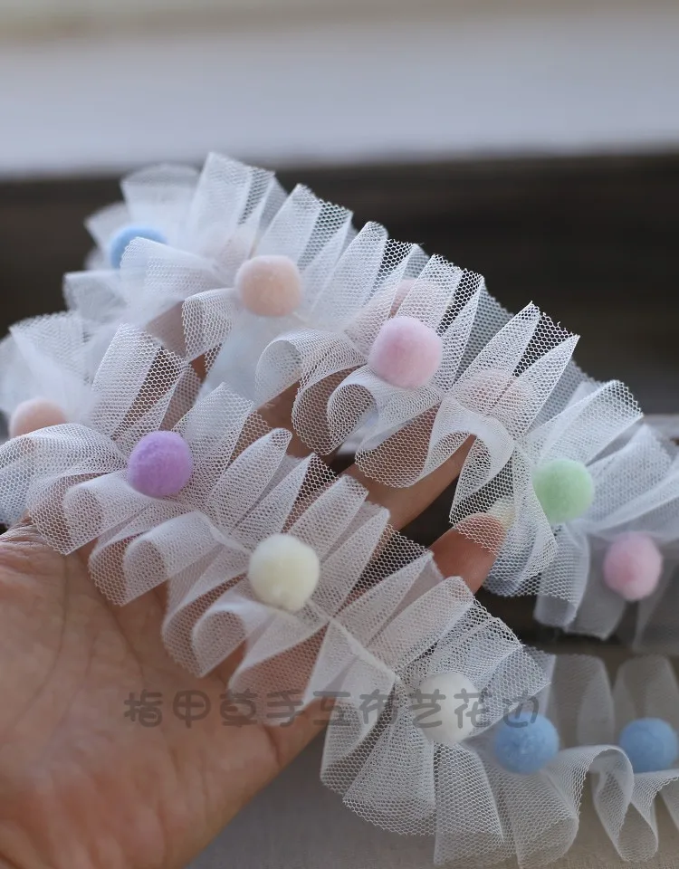2 Meters 5CM wide macaron ball lace mesh pleated lace candy colored handmade DIY lace decorative accessories
