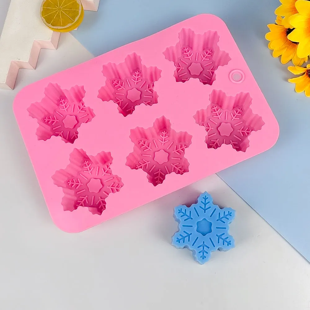 

6 Holes Snowflake Mochi Toy Molds Christmas Candle Silicone Mold Aromatherapy Plaster Mold Fondant Cake Candle Mold Tools