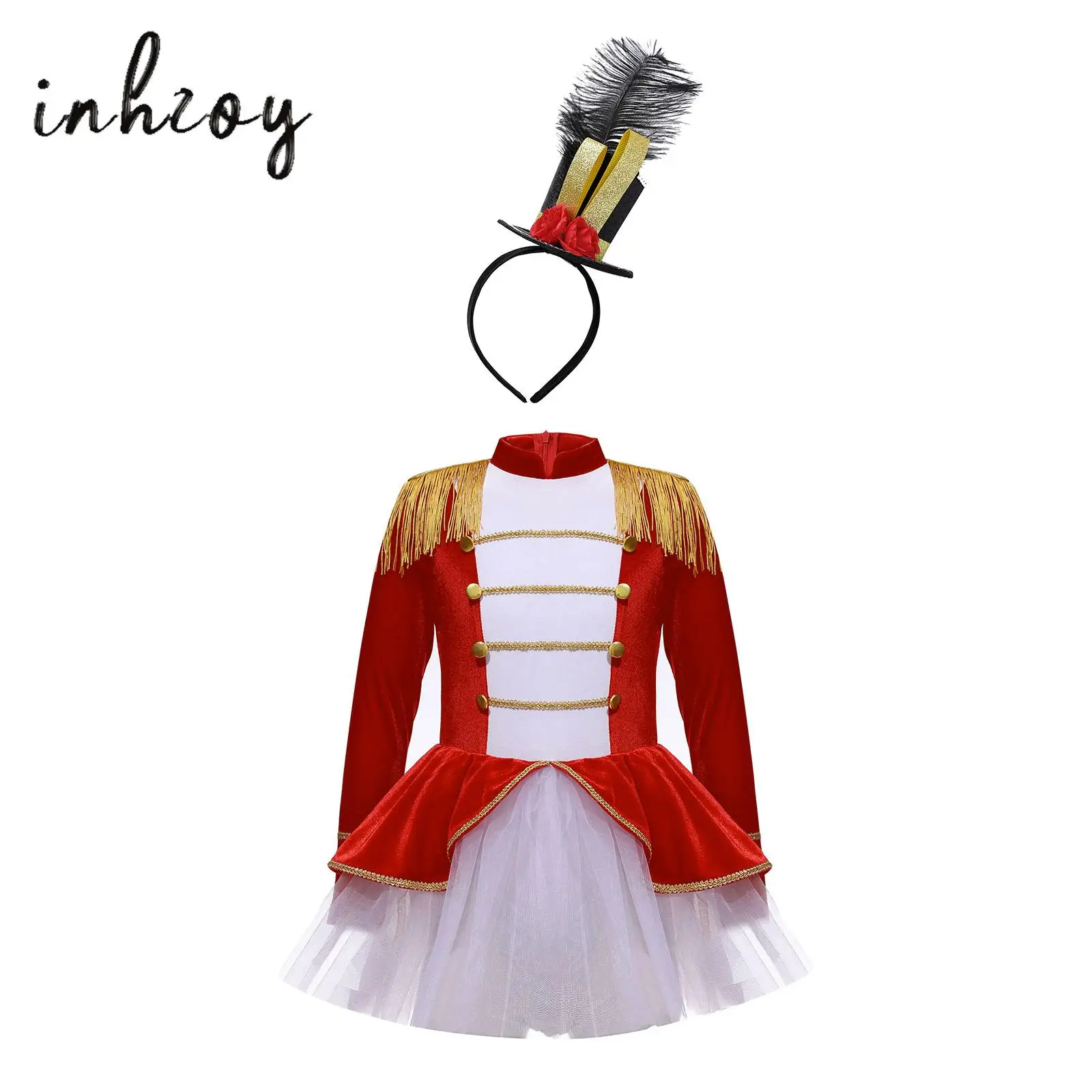 

Girls Circus Ringmaster Costume Long Sleeve Tassel Epaulet Mesh Tutu Leotard Jumpsuit Christmas Halloween Party Cosplay Costume