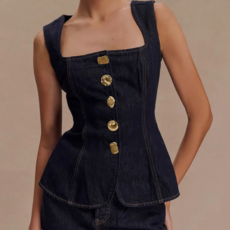 

Women Denim Pants Set Summer Slim Fit Comfortable Top Retro Elegant Fashionable Suitable For Casual Commuting And Office Work