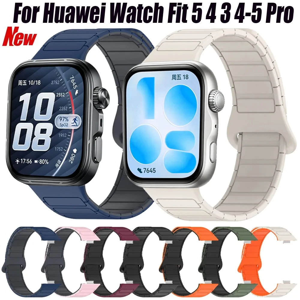 Two Tone Silicone Strap for Huawei Watch Fit 4-5 Pro Magnetic Breathable Bracelet Wristband for Huawei Watch Fit 5 4 3 Watchband
