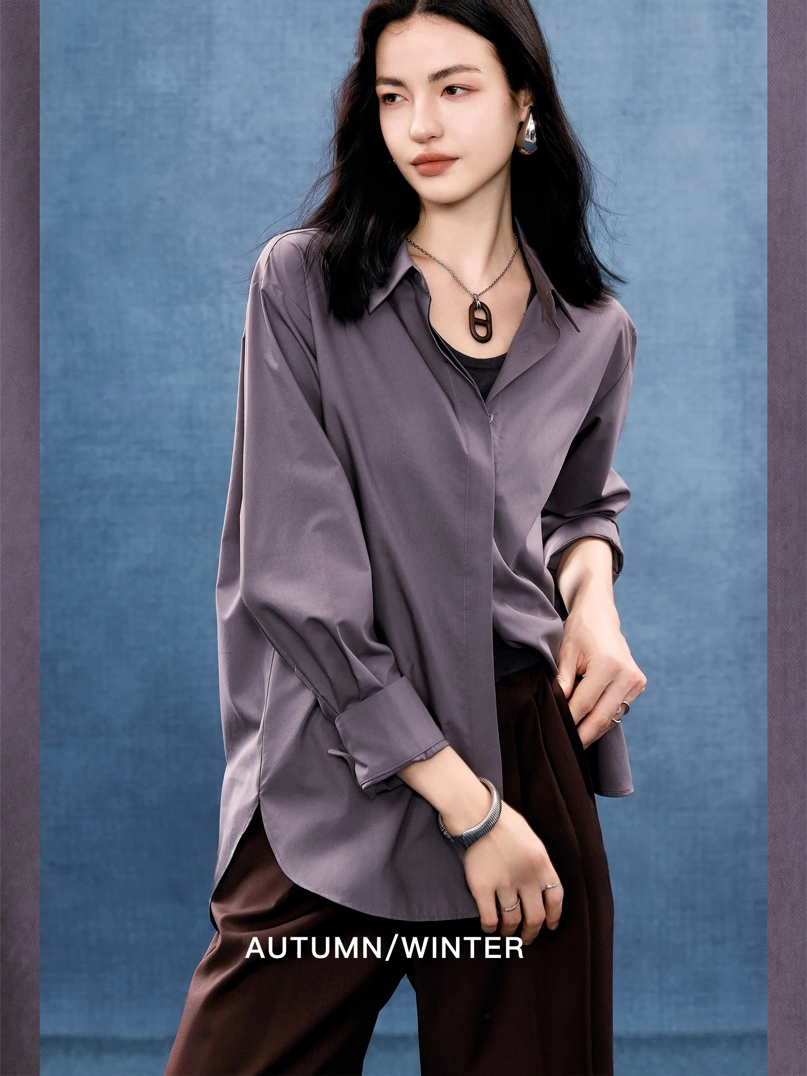 

Свободная женская рубашка с длинным рукавом из модала и полиэстера, универсальная, премиум-класса, осенняя коллекция, с пуговицами