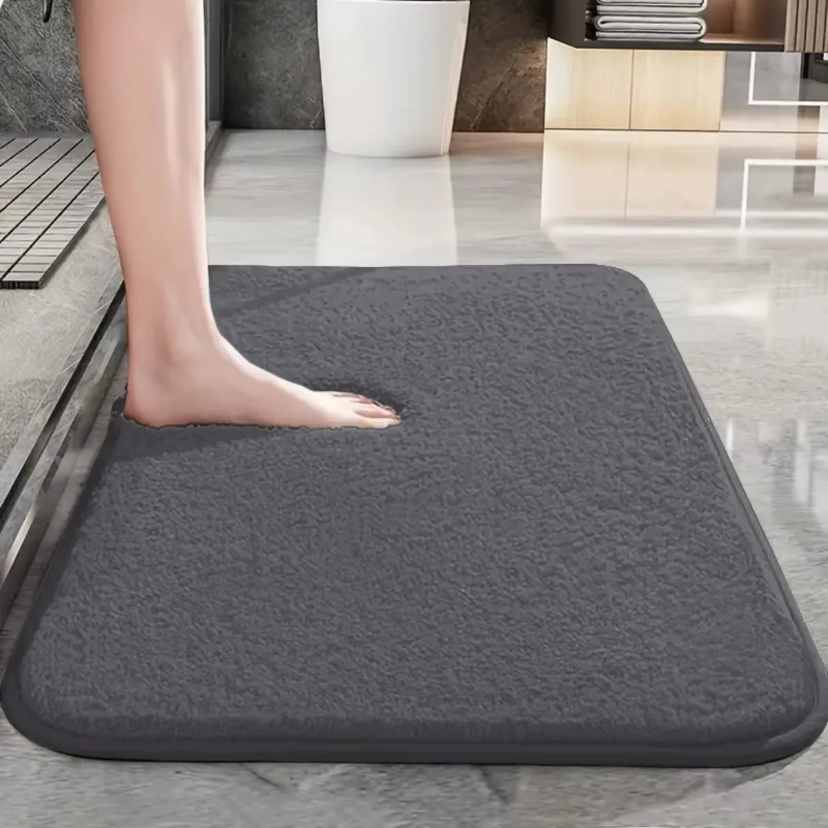 Rutschfeste Badematte, Super Saugfähig, Korallenvelours-Bodenmatte, Rutschfester Teppich für Badezimmer, Tür, Dusche, Toilette, Boden, Grau, Wohndekor