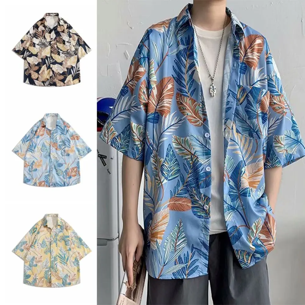 

Retro Hawaiian Style T-Shirt Short Sleeve Floral Print Couple Clothing T-Shirt Breathable V-neck Unisex Floral Blouse Summer