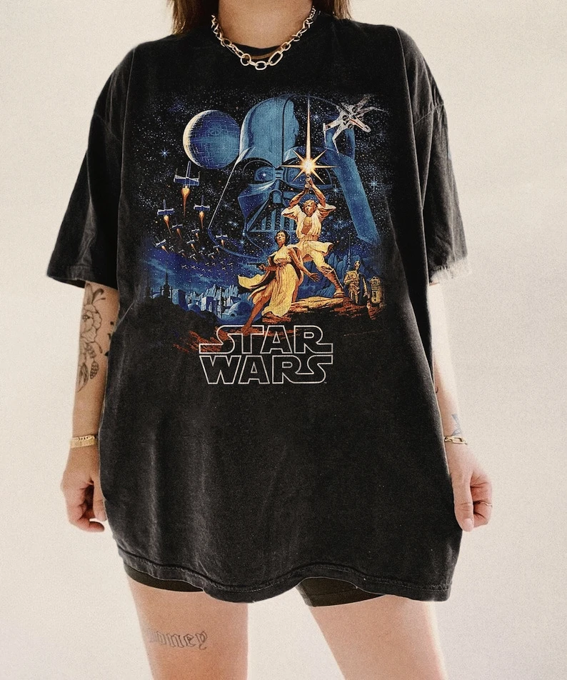 

Винтажная футболка с короткими рукавами «Звездные войны», хлопковая футболка New Hope Faded Starwars Disneyland для мужчин и женщин, модная повседневная уличная одежда