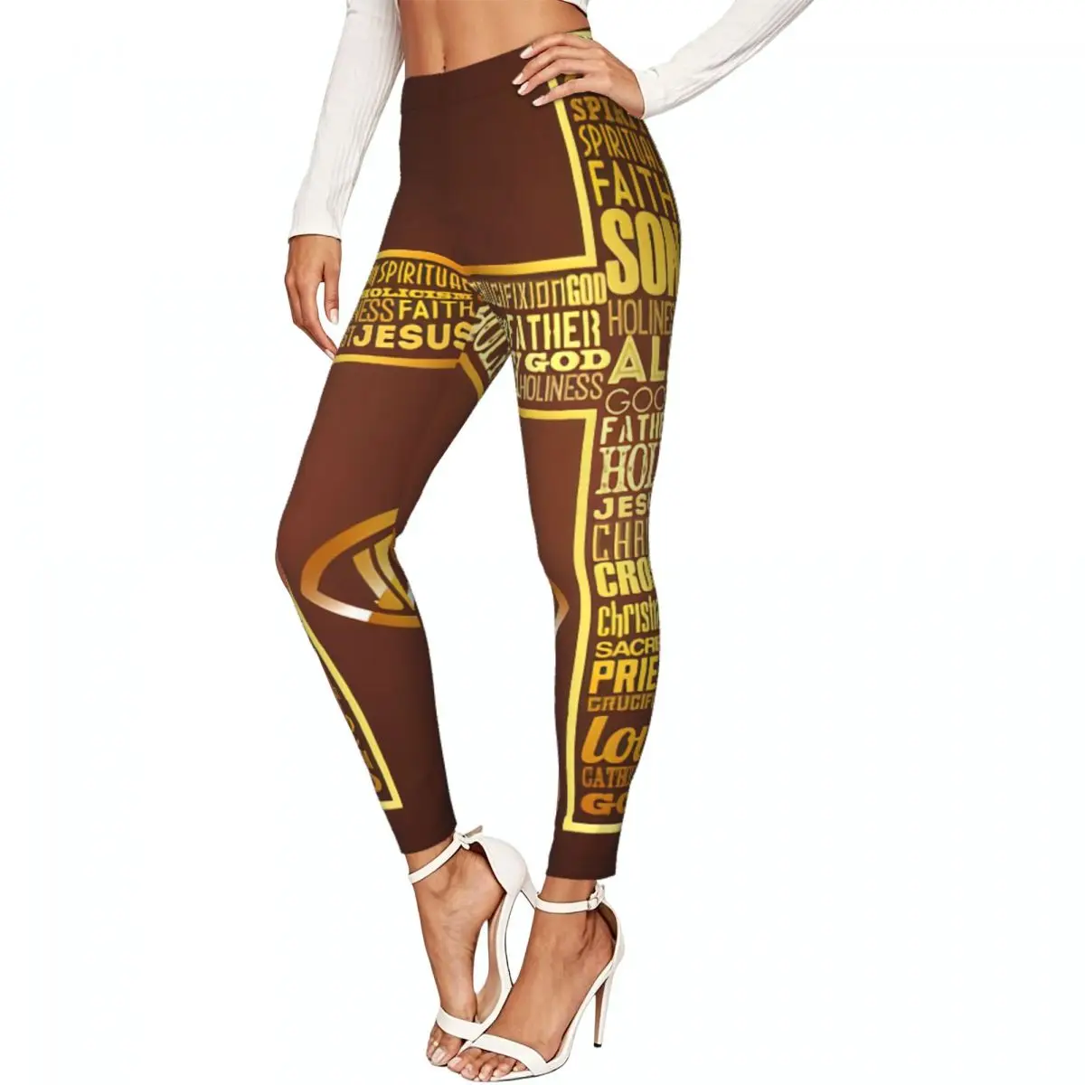Casual Ladies Slim Leggings Jesus Christ Design Elastic High Waist Sports Daily Wear Trousers