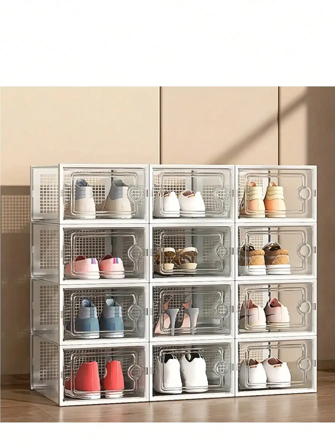

6 Thick Transparent Shoe Boxes With Lids, Foldable And Stackable Shoe Racks, Free Combination, Plastic Sports Shoe Containers