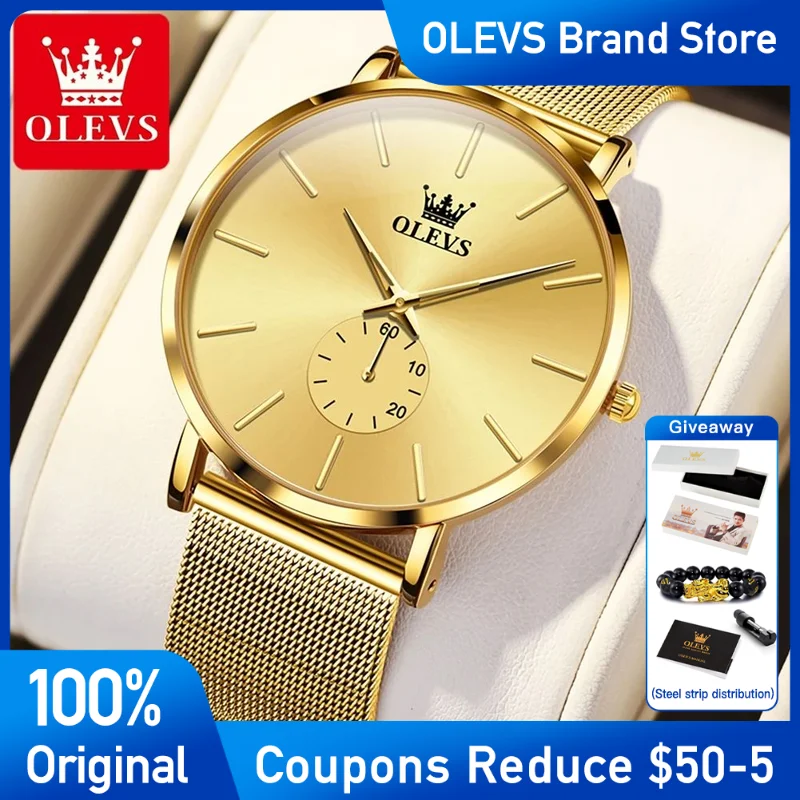 

OLEVS Mens Watch Classic Business Golden Stainless steel Brand Quartz Watch Waterproof Men's Wristwatch luxury Reloj with box