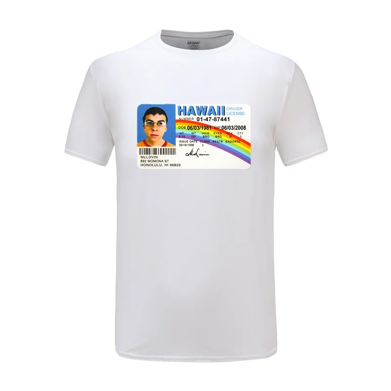 Homme t Shirt Summer Men t-Shirt Mclovin Id Card Superbad Geek Mens Cotton t-Shirt Unisex t-Shirt Teenagers Cool Soft Clothing