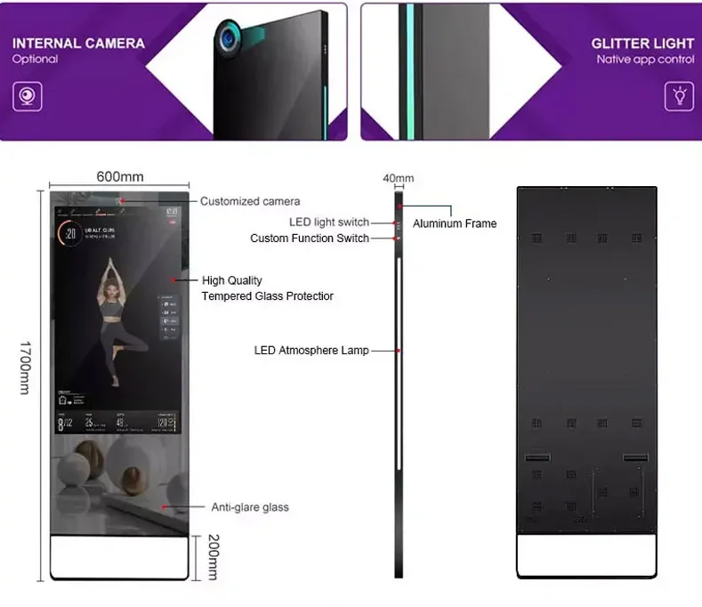 

Intelligent Touch Screen 43inch Gym Interactive Android Wifi Smart Magic Mirror Lcd Workout Fitness Mirror