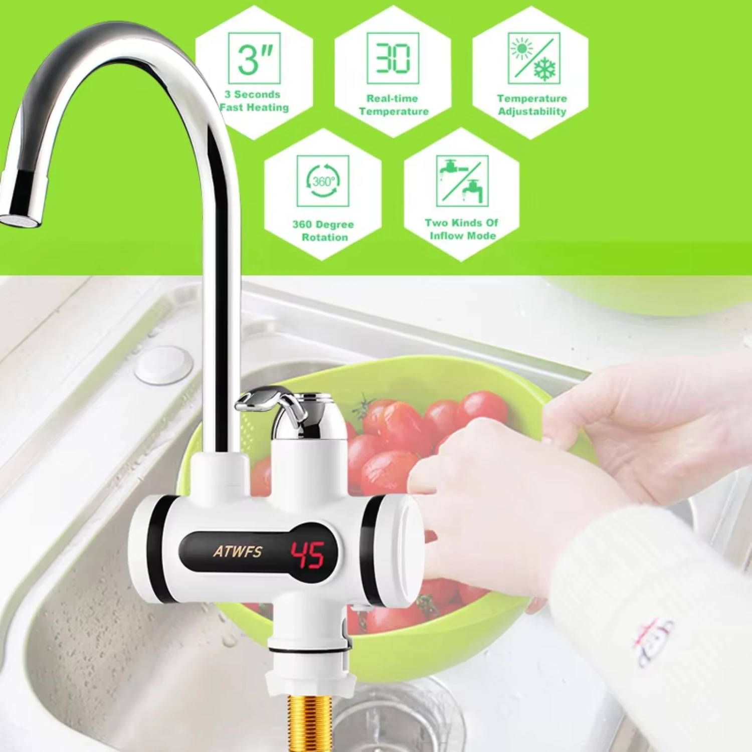 Instant Hot Water Faucet Heater for Kitchen - Tankless Water Heater for Cold Heating Faucet