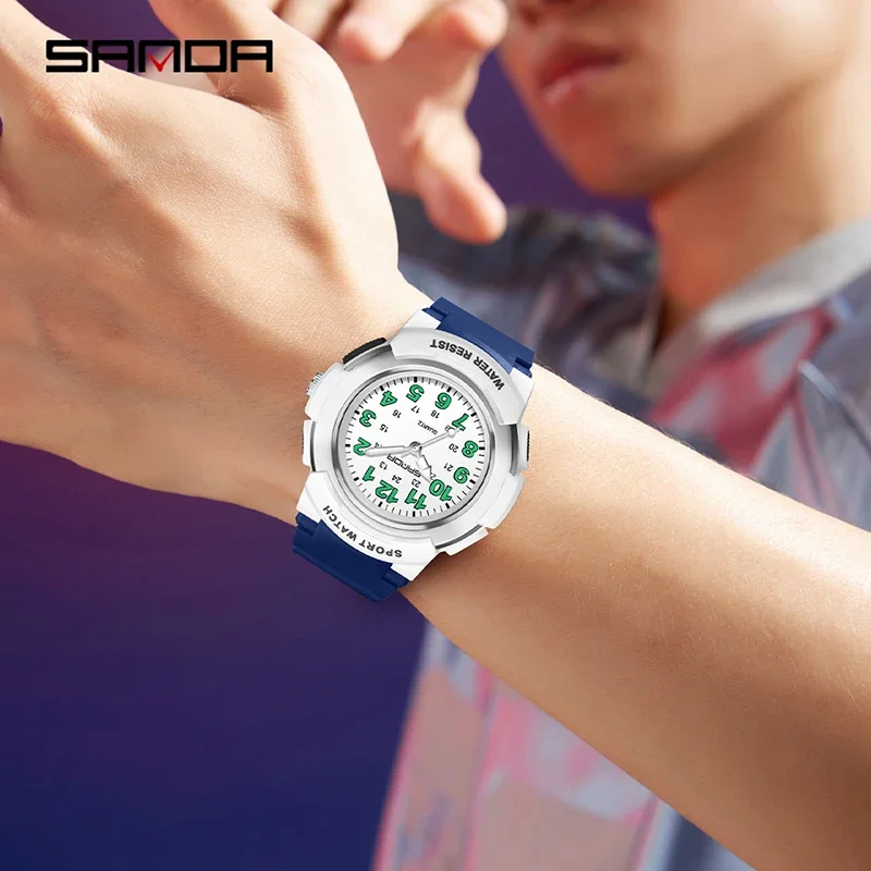 SANDA Nuovo orologio al quarzo per adolescenti Orologio impermeabile da esterno per studenti di moda Orologio sportivo da donna da uomo con luce colorata digitale semplice