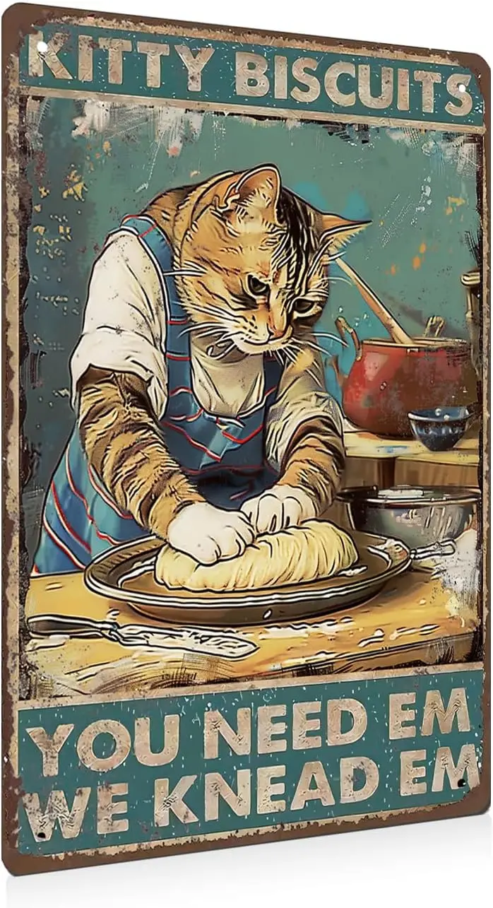 Vintage Kitchen Cat Poster Decor-Funny Wall Art Whimsigoth Home Decor Cat Themed Gifts Cat Giftsbakery Decor-8x12in Tin Sign For