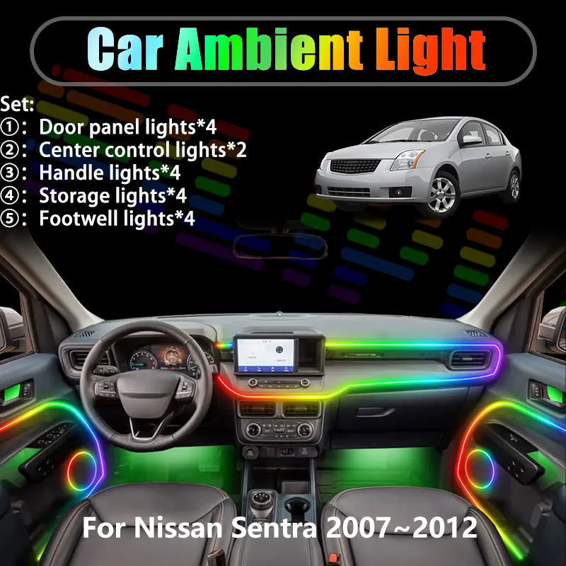 

Светодиодная подсветка салона и багажника для Nissan Sentra 2007-2012 SE B16 MK6, 2/18 в 1, USB RGB, Ensemble Streamer