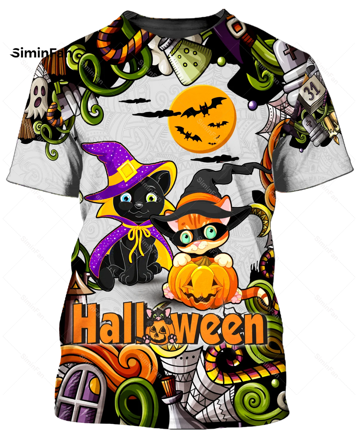 Trick or Treat CAT Halloween 3D Full Printed TShirts Men Summer Round Neck Tee Female Casual Tops Unisex Harajuku Streetwear 01