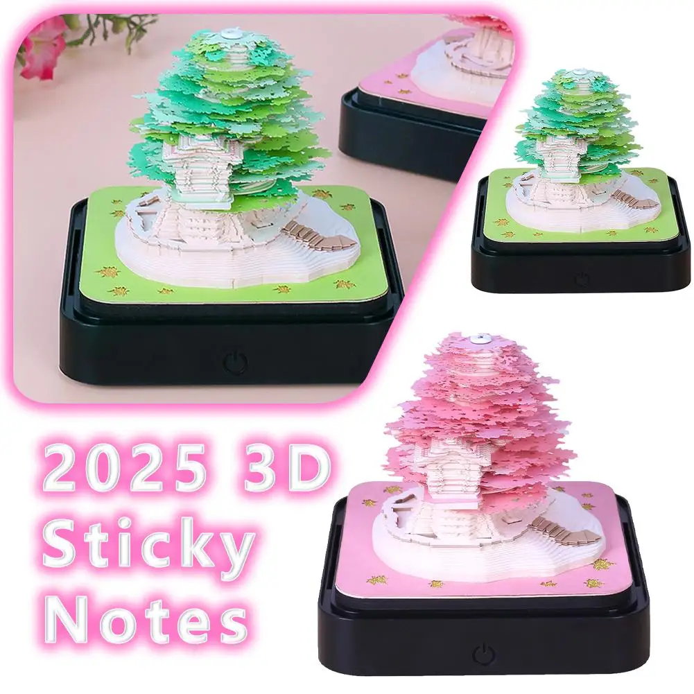 

2025 New 3D Memo Romantic Tree House Prayer Hall Panda Art Collection Tearable Memo Time DIY Gift Sheet Pad 3D Calendar Q5K2