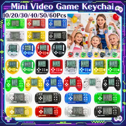 10-60Pcs Mini Arcade Video Game Party Favors for Kids Classic Tetris Birthday Party Games Console Keychain Classroom Prizes