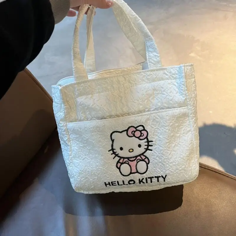 Borsa per il pranzo per studenti Sanrio Hello Kitty Girl Cartoon Borsa Kawaii Borsa per il trucco di grande capacità di stoccaggio Moda Versatile Nuovo