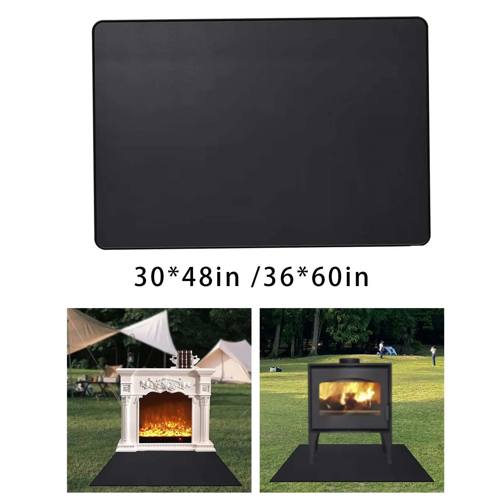 Black Fireplace Mat Barbecue Fire Blanket Floor Protective Mat Fire Resistant Fire Mat Fireproof Pad for Patio Outdoor Grill