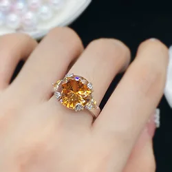 Imitation Champagne Colored Moissanite Opening Ring For Women Fashionable Temperament Female Zirconia Jewelry Party