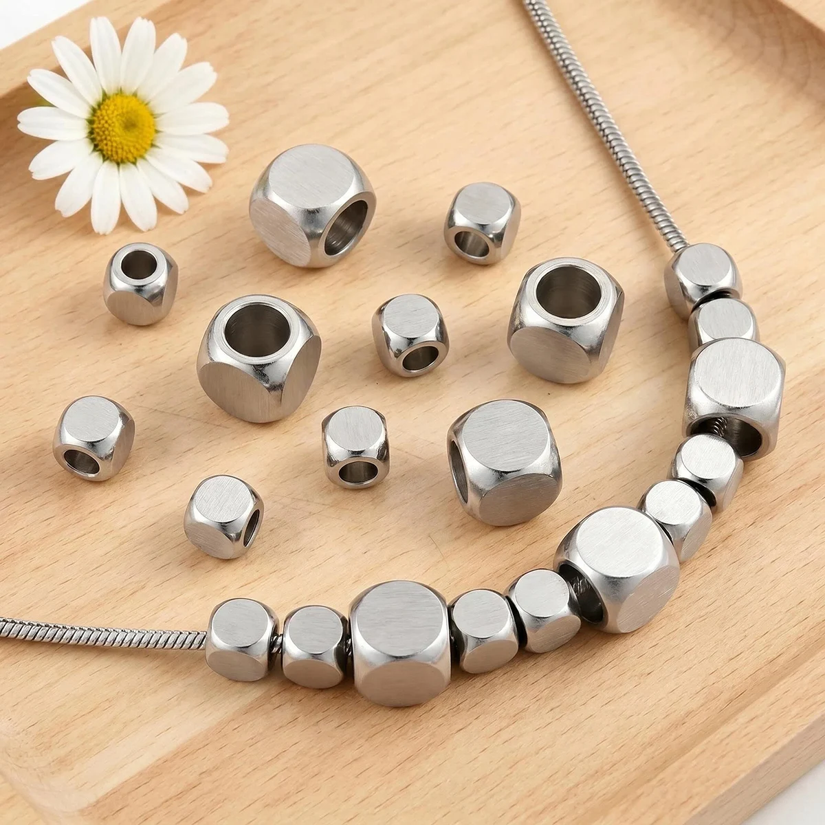 10-50Pcs/lot Steel Color Big Hole Square Spacer Beads Bracelet Earring Loose Spacer Beads for DIY Jewelry Making Findings