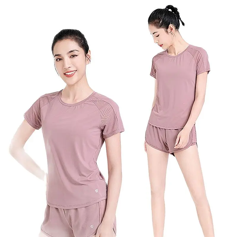 GOLDEN CAMEL Yoga Suit Ice Silk Thin T-shirts Women\'s Summer Short-sleeved Casual Running Shorts Sportswear Gym Fitness Clothes