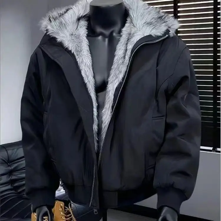 

Men's Vintage Jacket Winter Fleece Lined Cotton Coat Warm Faux Fur Collar Bomber Pilot Jacket​