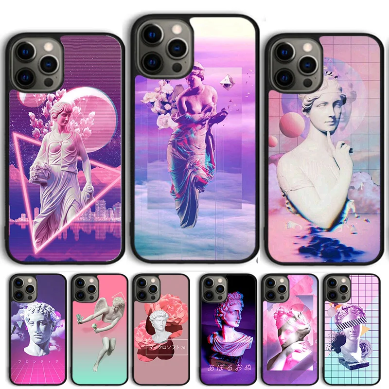 Vaporwave Greek Sculpture Phone Case Cover For iPhone 15 16 14 13 12 Pro Max mini 11 Pro Max XS XR Plus Coque Shell