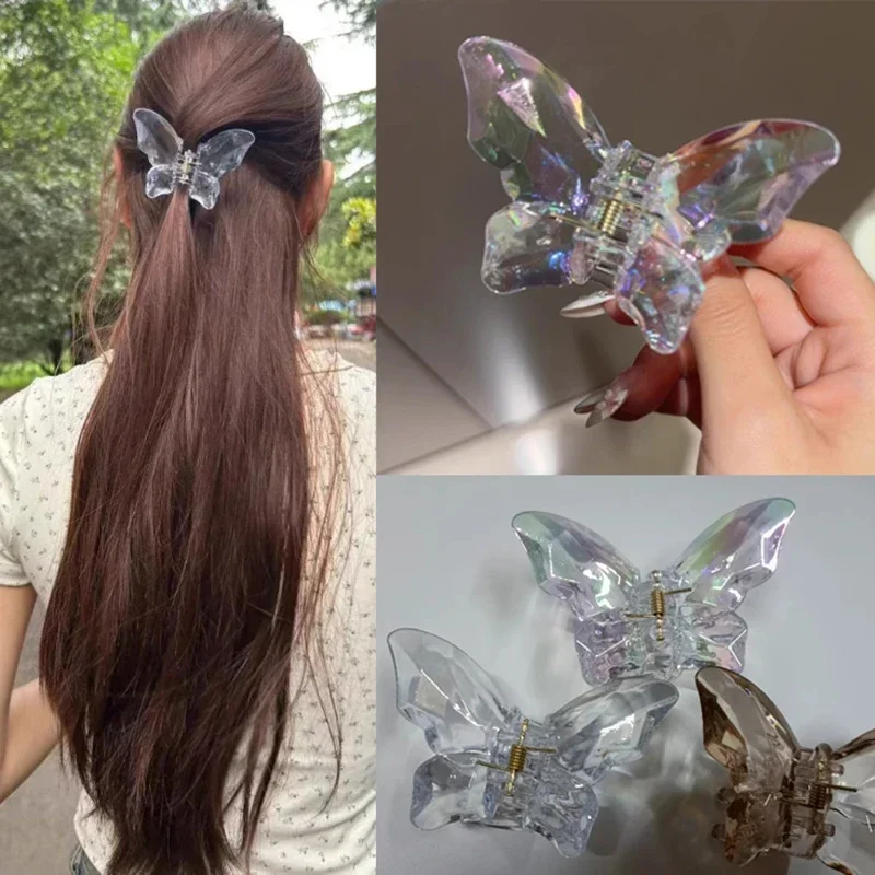 Pinza para el pelo de sirena y mariposa de cristal para niña, pinza para la cabeza trasera, pinzas para el pelo grandes transparentes, horquillas, tocado, accesorios para el cabello