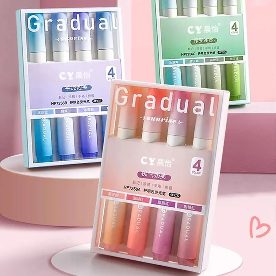 

4 PCS Colored Highlighter Pens Set Kawaii School Supplies Marker Pens Cute Korean Stationery